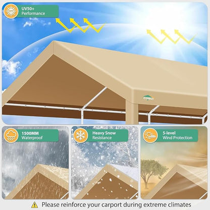 COBIZI Carport 10x20ft Heavy Duty Portable Garage, 2.0 Powder Coated Frame - Image 3