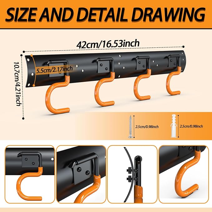 3-H 12×16" All Metal Garden Tool Organizer Wall Mount, Broom Holder Wall Mount - Image 2