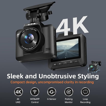 Dash Cam Front and Rear, Ecomoment 4K+1080P Dual Dash Camera - Image 2