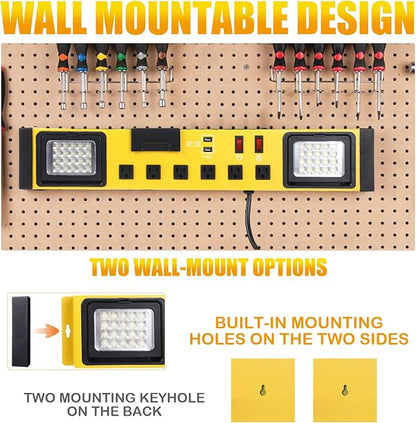 6 Outlets Power Strip with LED Worklight, Metal Heavy Duty Wall Mount Workbench - Image 6