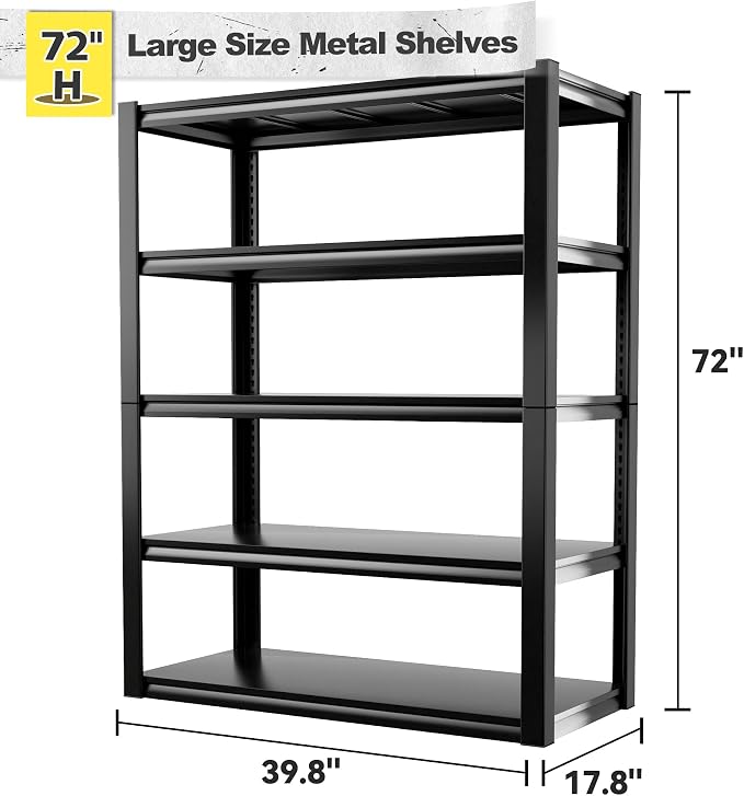 REIBII 2500LBS Garage Shelving 72" H Storage Shelves 39.8" W Metal Shelving - Image 3