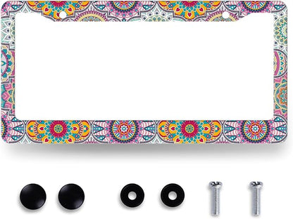 Mandala Hippie License Plate Frame Boho Print License Plate Holder Stainless by RNKATIH