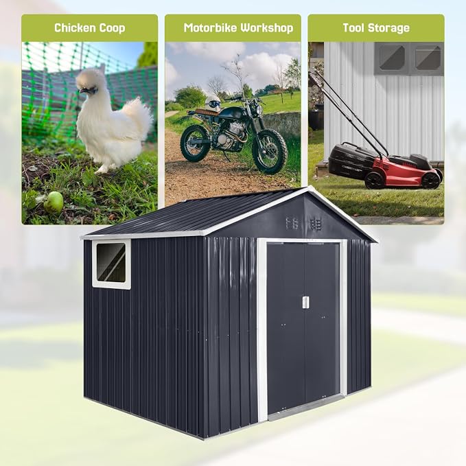 9.1' x 6.4' Outdoor Storage Shed, Sturdy Metal Building w/Windows & Lockable - Image 5