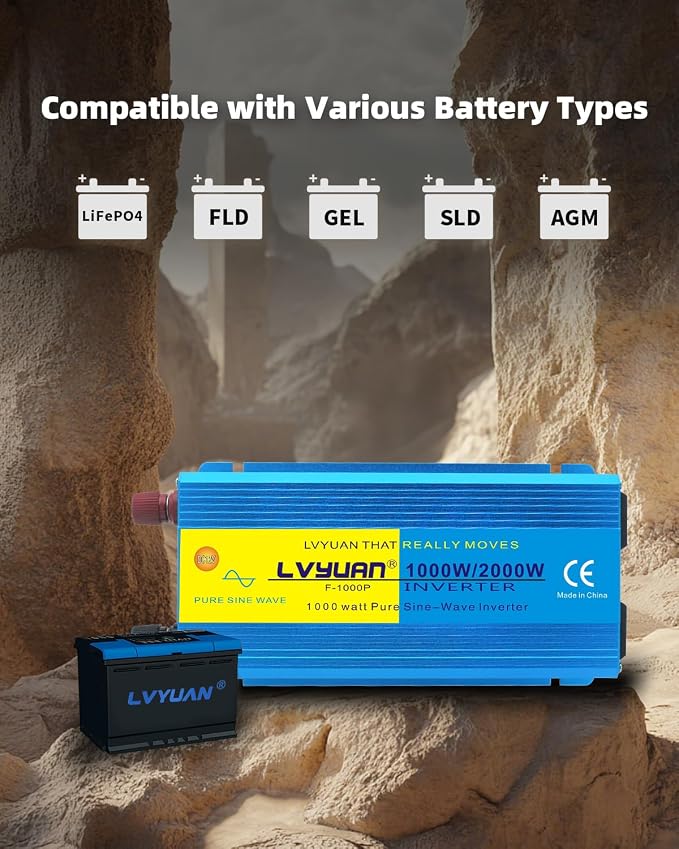 LVYUAN 1000 Watt Pure Sine Wave Inverter 12V to 110V 120V DC to AC - Image 7
