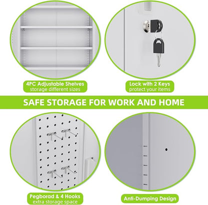 Garage Storage Cabinet with with Pegboard and Wheels, Tool Storage, Home Office - Image 9