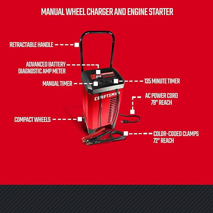 CRAFTSMAN Manual Wheeled 6A Battery Charger and 175A Engine Starter, 2-in-1 - Image 7
