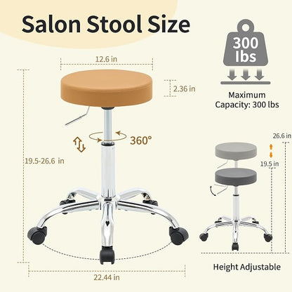 Rolling Massage Chair, Adjustable Hair Cutting Stool 19.5’’-26.6’’, Camel Brown - Image 2
