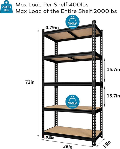 MUPATER 36" W x 18" D x 72" H Metal Storage Shelves, Heavy Duty Utility Shelf - Image 3