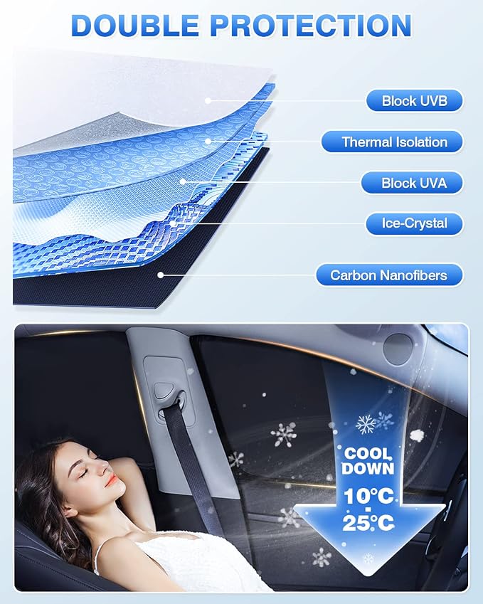 Windshield Sun Shade for 2018-2023 Volkswagen VW Tiguan Side Rear Window Shade - Image 4