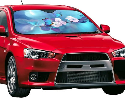 Blue Butterfly Flower Car Windshield Sunshade Front Window Sun Visor Protector - Image 3