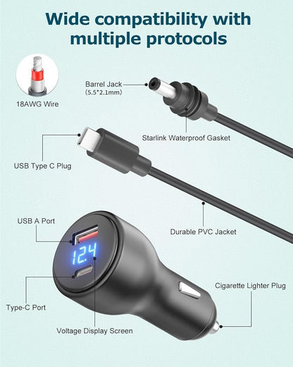 Starlink Mini USB C Power Cable 5.9FT 3 in 1 Starlink Mini Car Adapter DC Power - Image 5