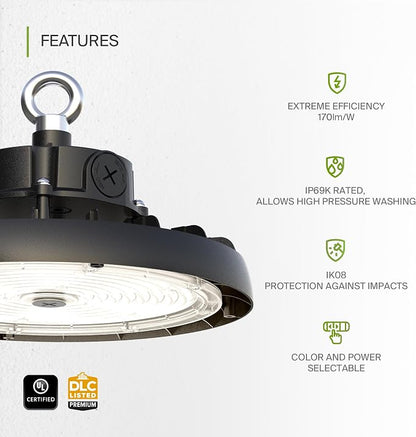 ASD LED High Bay UFO Light Fixture, Commercial Shop Lighting | 3CCT, IP69K - Image 3