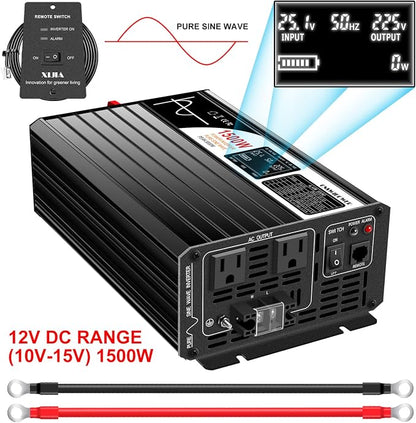 Xijia 1500W Pure Sine Wave LCD-Display Solar Power DC 12V Inverter AC 120V 60HZ - Image 2