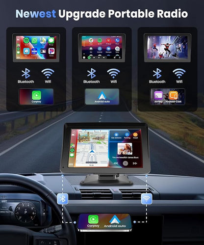 Podofo Portable Car Stereo Wireless Carplay Android Auto, 7 Inch Touch Screen - Image 3