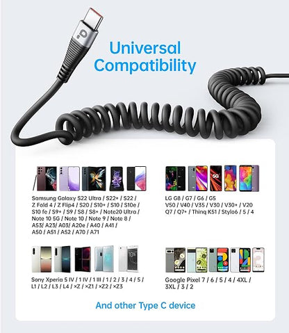 USB C Cable 3A Fast Charging 5FT Coiled USBC to USBC Charger Cable - Image 7