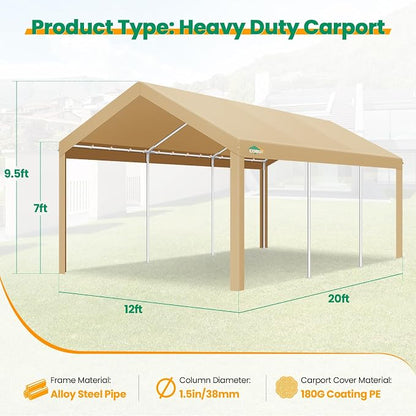 COBIZI Carport Canopy 12x20 Heavy Duty Car Tent Garage, Galvanized Frame Car - Image 5