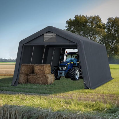GREEN PARTY Storage Shelter Shed, 13x22 ft Portable Shed Outdoor Carport - Image 7