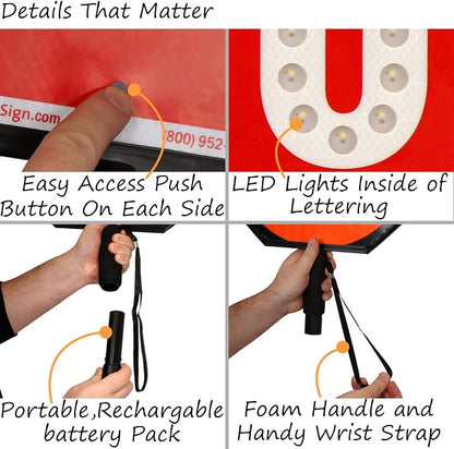 SmartSign 24" LED Stop/Slow Paddle, Rechargeable Battery & Charger, 2-Sided - Image 6