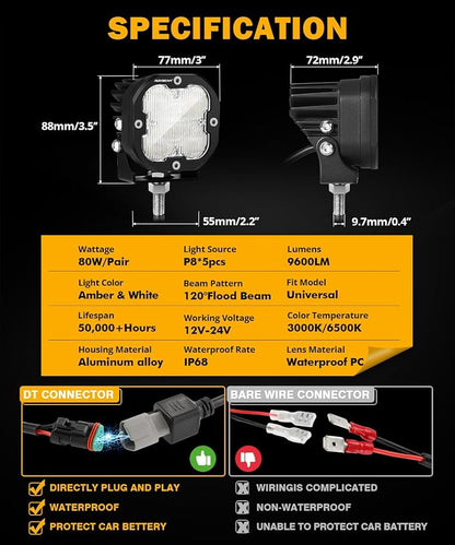 Auxbeam XP-Ultra Series 3 Inch Flood Beam LED Pods, 9600LM White Offroad - Image 5