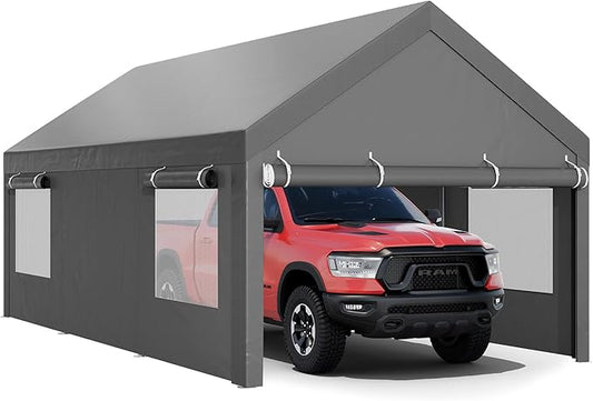 JY QAQA Carport, 10x20 FT Heavy Duty Carport Reinforced Steel Poles by JYQAQA