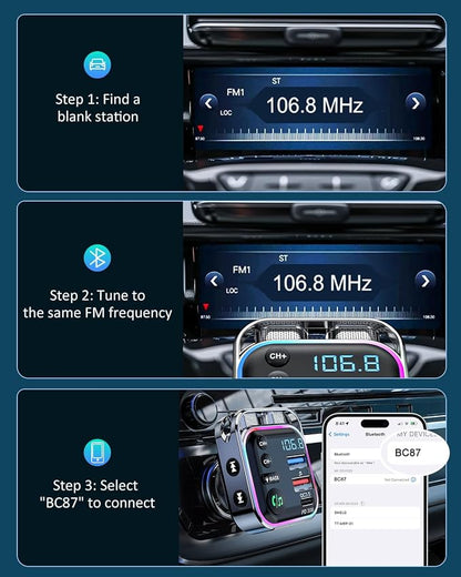 LENCENT Bluetooth 5.3 FM Transmitter Car Adapter 48W Fast Charger, Light Switch - Image 8