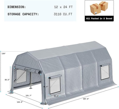 AMERLIFE 12x24 FT Heavy Duty Carport Garage Canopy, All-Weather Steel Frame - Image 2