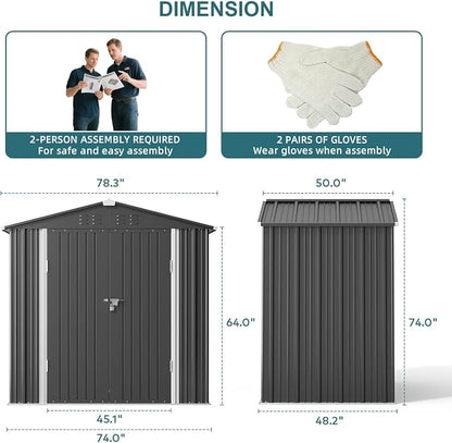 Gizoon Outdoor Storage Shed 6 x 4 FT, Galvanized Metal Garden Shed - Image 7