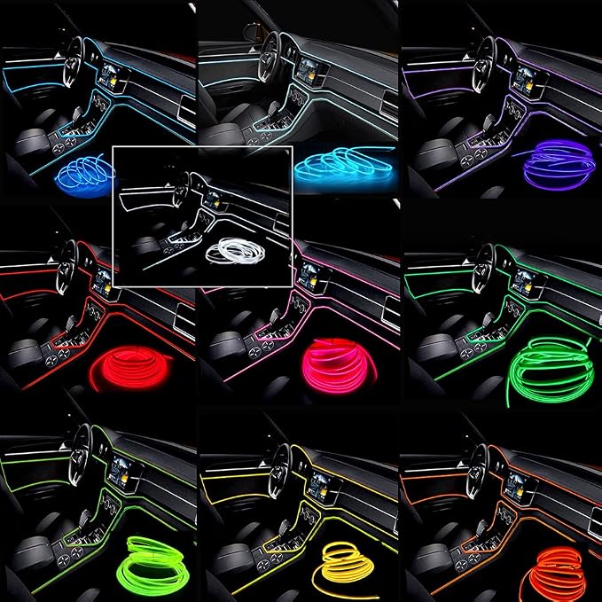 El Wire Ice Blue Interior Car LED Strip Lights, 5M Neon Wire USB 5V - Image 2