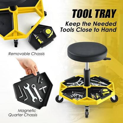 IRONMAX Rolling Mechanic Stool, Adjustable Shop Stool Creeper Seat - Image 4