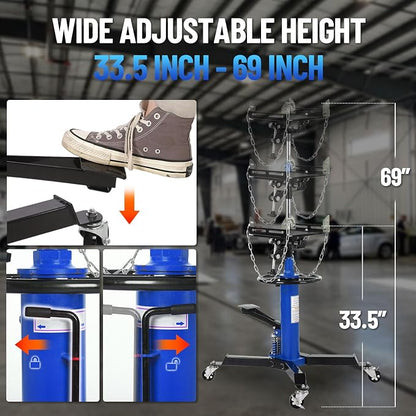 Dual Plunger Hydraulic Transmission Jack 1322lbs Capacity, 33.5"-69" High Lift - Image 5