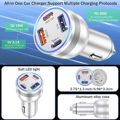 USB C Fast Car Charger, 65W 4-Port Dual USB-C & USB-A Multiport Car Phone - Image 5