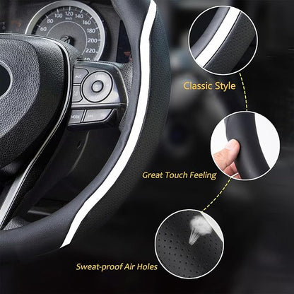 Steering Wheel Cover Black White, Carbon Fiber Car Steering Wheel Covers - Image 3