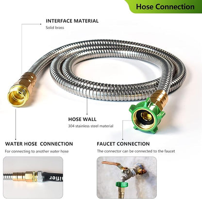 Metal Short Garden Hose 10 Ft 12 Ft, Flexible Stainless Steel Garden Hose 10 - Image 2