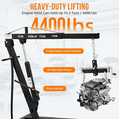 Engine Hoist with Lever, 2 Ton 4000 Lbs Heavy Duty Folding Cherry Picker Engine - Image 2