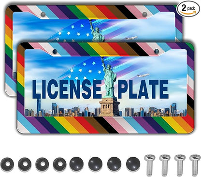 License Plate Frames Rainbow Front License Plate Bracket Rainbow Pride Flag by Unknown
