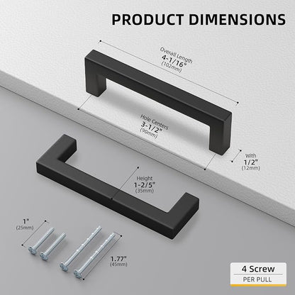 Goldenwarm 10Pack Black Square Bar Cabinet Pull Drawer Handle Stainless Steel - Image 2