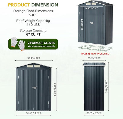 Breezz 5x3FT Vertical Outdoor Steel Storage Shed, Lockable Doors, Compact Metal - Image 2