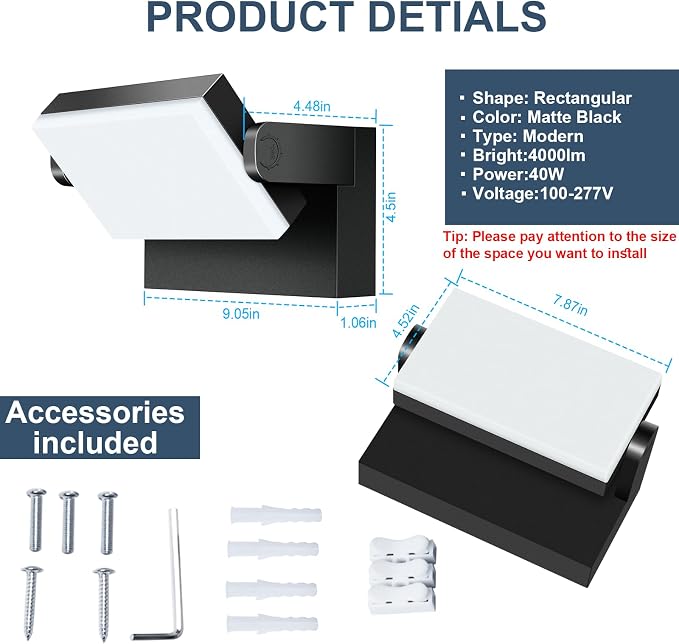 40W Outdoor Wall Light 360 °Rotatable Led Wall Pack Light, 5000K 4000LM Super - Image 4