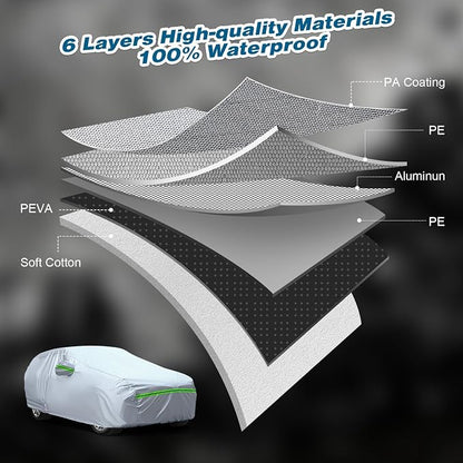 TUCAREST 6-Layers Premium Full Car Cover Hard Shell Zipper Design Waterproof - Image 2