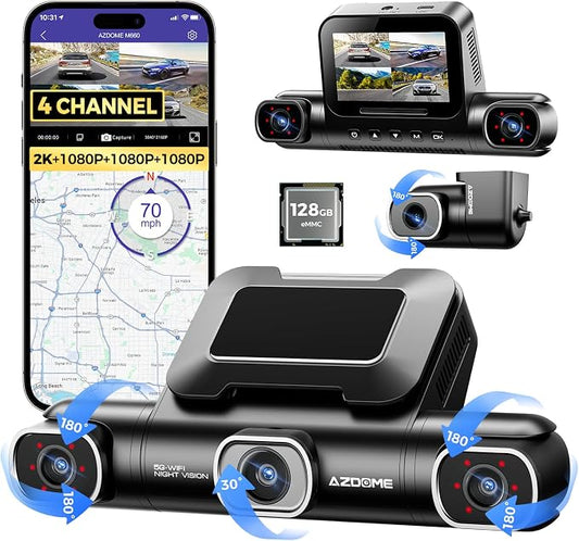 AZDOME 360° 4 Channel Dash Cam, Built-in 128GB eMMC, 2K+1080P*3 Dashcam Front by AZDOME
