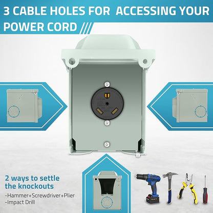PAULINN 30 Amp RV Power Outlet Box, Nema TT-30R 125V RV Outdoor Panel Enclosed - Image 7