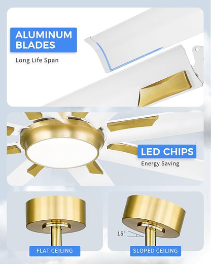 72 Inch White & Gold Ceiling Fan, Smart Ceiling Fan - Image 5