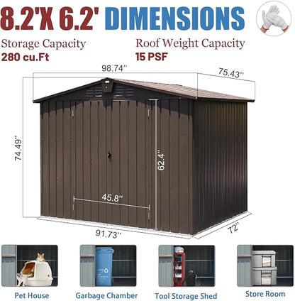 Domi Outdoor Storage Shed 8.2' x 6.2', Metal Steel Utility Tool Shed Storage - Image 7