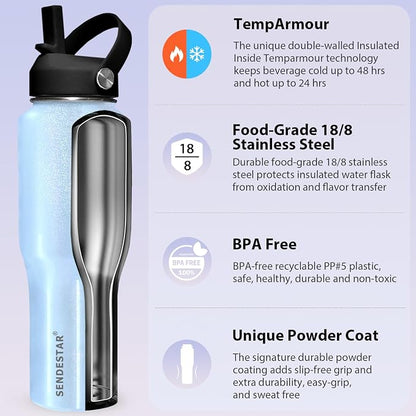 SENDESTAR 40oz Stainless Steel Water Bottle, Double Wall Vacuum Insulated Bottle - Image 3