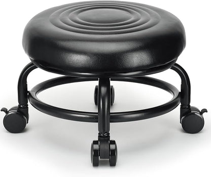 Low Height Rolling Stool Low Roller Stool PU Leather Comfortable Chair by LWADALN