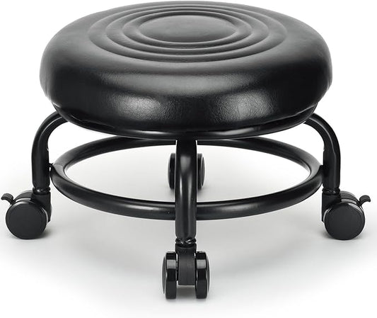 Low Height Rolling Stool Low Roller Stool PU Leather Comfortable Chair by LWADALN