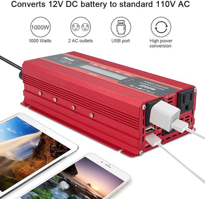 Power Inverter 1000W/2000W Dual AC Outlets and Dual USB Charging Ports DC 12V - Image 6