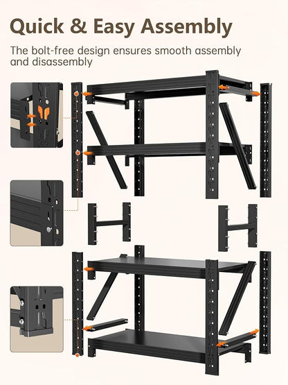 4-Tier Storage Shelves, Adjustable Industrial Metal Shelf System, 000lbs - Image 8