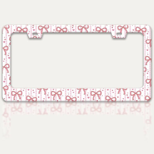 Pink Bow License Plate Frame Cute Bow License Plate Holders Funny Stainless by RTINRAN