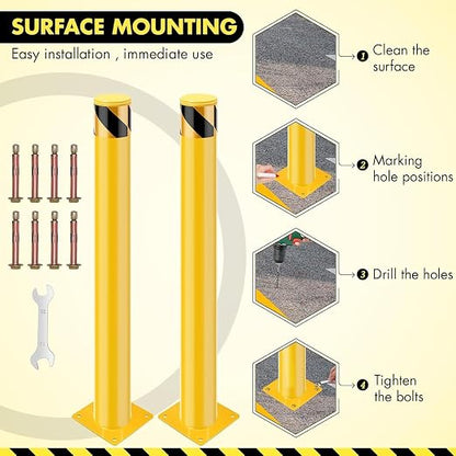 4 Pack Safety Bollard Post, 48 Inch Height 4.5 Inch Diameter Yellow Pipe Safety - Image 4